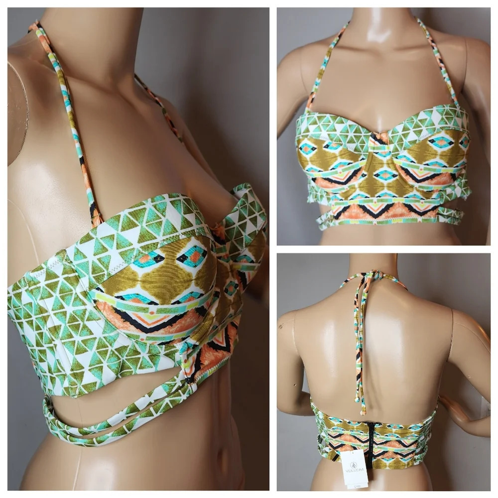 NWT Volcom Underwire back-zip tribal native drift bikini top size medium‎
